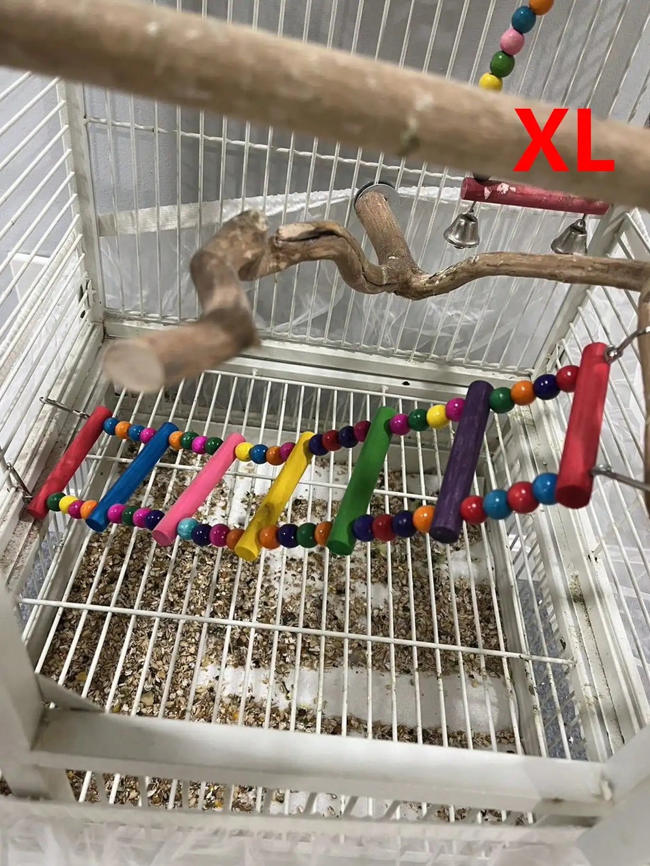 Colorful Wooden Bird Ladder & Swing