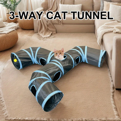New Design Extended Black Three-Way Cat Tunnel Toy