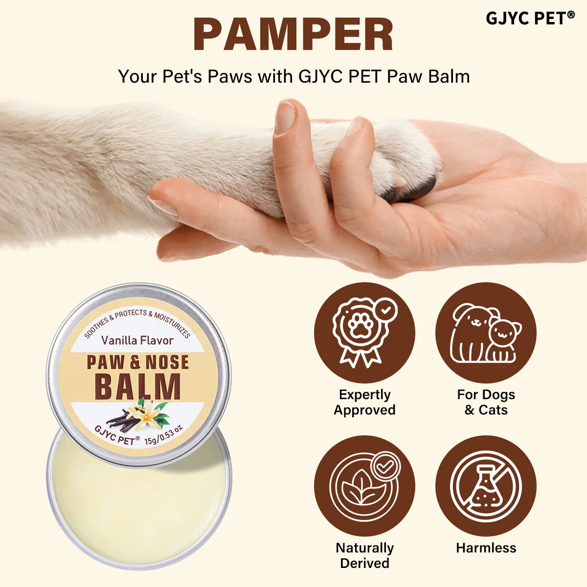 Pet Paw & Nose Balm Vanilla Scent Moisturizing Soothing Anti-Cracking Repair