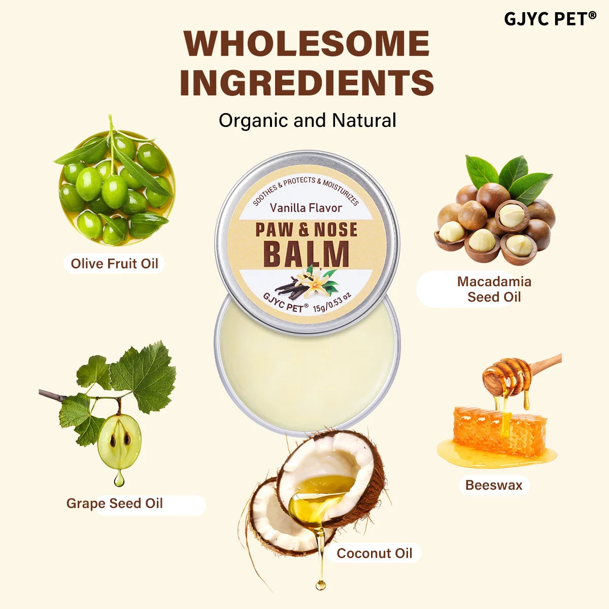 Pet Paw & Nose Balm Vanilla Scent Moisturizing Soothing Anti-Cracking Repair