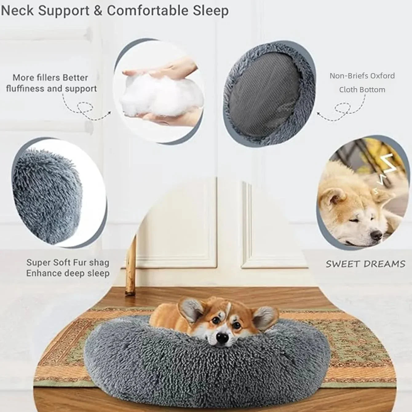 Round Pet Super Soft Bed for Larger Pets