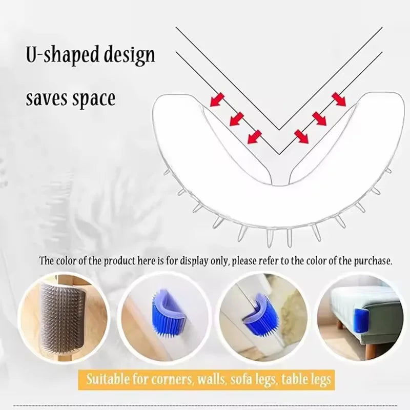 Cat Corner Wall Mounted Scratching Pad Massage Comb Self Groomer Tool For Long Short Fur Kittens