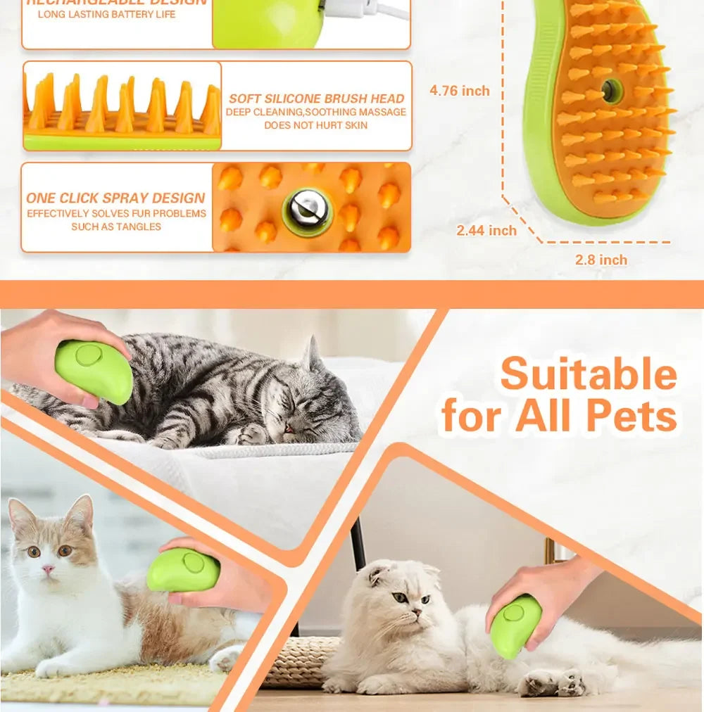 Cat Dog Steam Spray Brush For Massage And Grooming 3 in 1