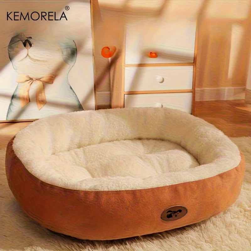 Plush Oval Pet Bed for Dogs and Cats