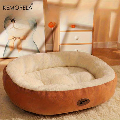Plush Oval Pet Bed for Dogs and Cats