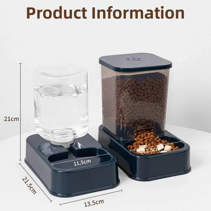Automatic pet feeder and water dispenser with dimensions, ideal for cats and dogs