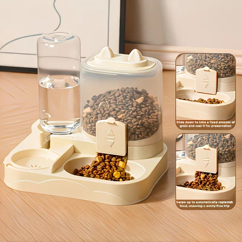 2-in-1 Large Pet Feeder & Water Dispenser, No Battery, Traveling Kit