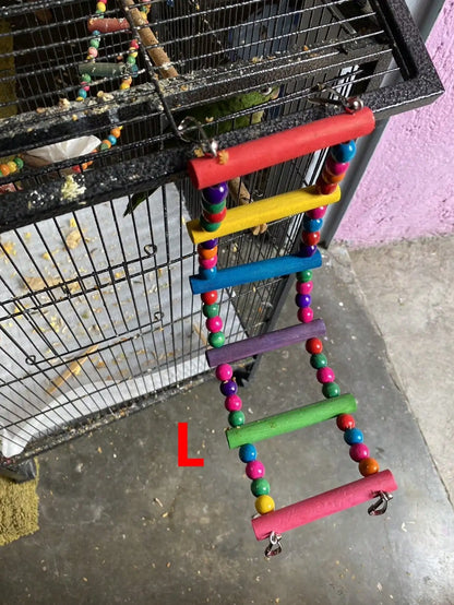 Colorful Wooden Bird Ladder & Swing