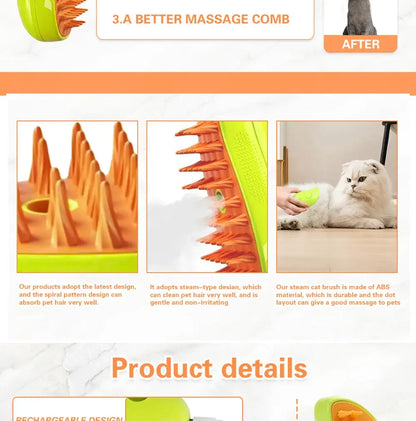 Cat Dog Steam Spray Brush For Massage And Grooming 3 in 1
