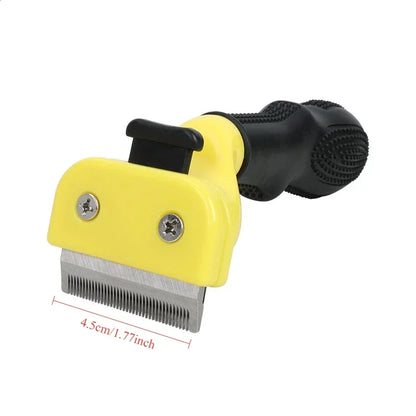 Yellow and black pet grooming comb with 4.5cm stainless steel blade for dogs and cats