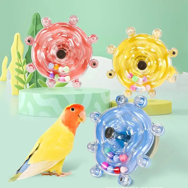Interactive Parrot Toy, Rotating Treat Dispenser